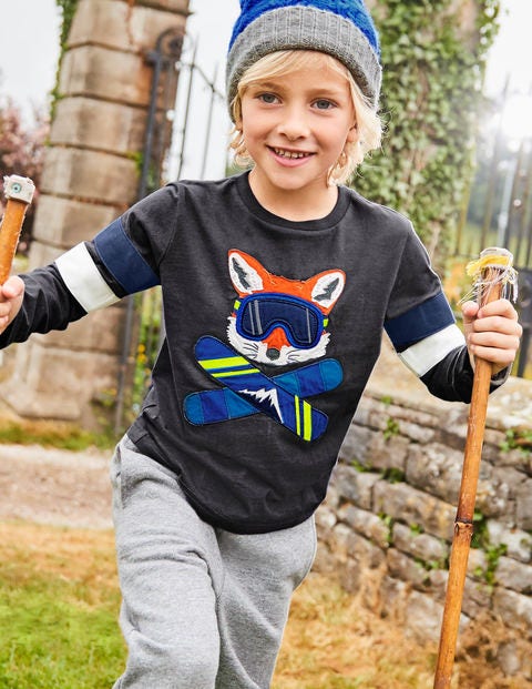 Cool Animals Appliqué T-Shirt - Volcanic Grey Snowboarding Fox Cool Animals Appliqué T-Shirt - Volcanic Grey Snowboarding Fox