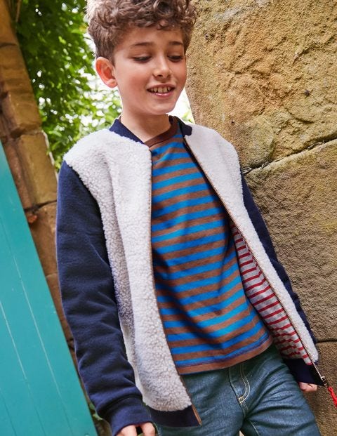Borg Jacket - Natural/School Navy Borg Jacket - Natural/School Navy