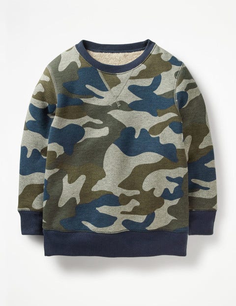 Shaggy-Lined Sweatshirt - Grey Marl/Swamp Green Camo Shaggy-Lined Sweatshirt - Grey Marl/Swamp Green Camo