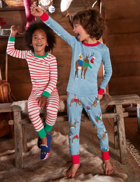 Twin Pack Long John Pajamas - Wren Blue Reindeer Party Twin Pack Long John Pajamas - Wren Blue Reindeer Party