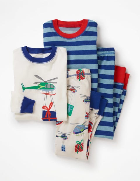 Twin Pack Long John Pyjamas - Ecru Ho Ho Helictopters Twin Pack Long John Pyjamas - Ecru Ho Ho Helictopters