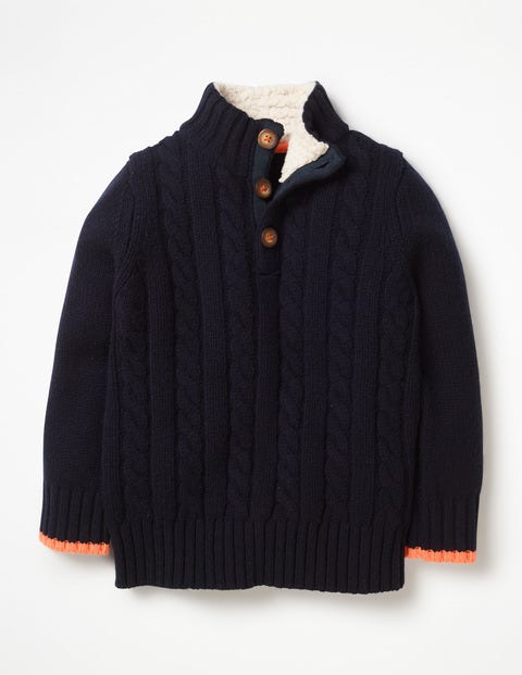 Chunky Button Neck Jumper - School Navy Chunky Button Neck Jumper - School Navy
