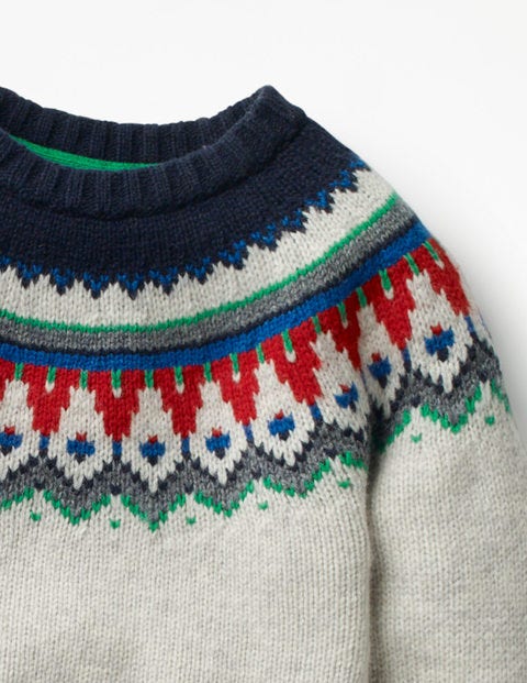 Fair-Isle-Grobstrickpullover Mit Rundhalsausschnitt - Naturweiß, Fair-Isle-Muster Fair-Isle-Grobstrickpullover Mit Rundhalsausschnitt - Naturweiß, Fair-Isle-Muster