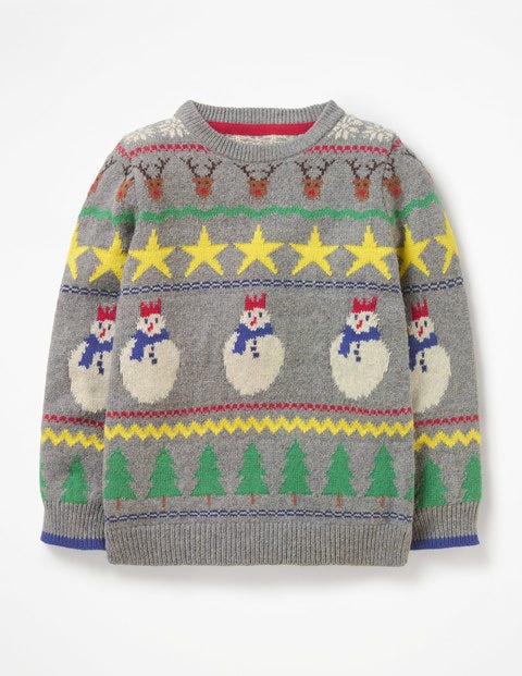 Festive Fair Isle Crew Sweater - Grey Marl Fair Isle Snowman Festive Fair Isle Crew Sweater - Grey Marl Fair Isle Snowman