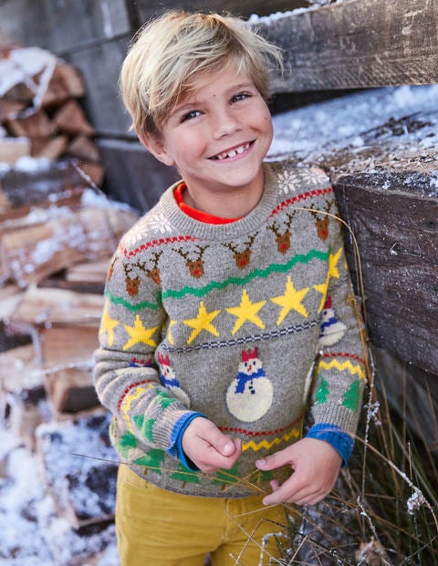 Festive Fair Isle Crew Sweater - Grey Marl Fair Isle Snowman Festive Fair Isle Crew Sweater - Grey Marl Fair Isle Snowman
