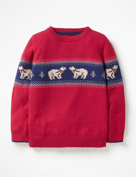 Festive Fair Isle Crew Jumper - Postbox Red Polar Bears Festive Fair Isle Crew Jumper - Postbox Red Polar Bears