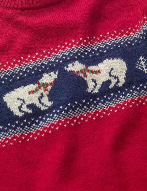 Festive Fair Isle Crew Jumper - Postbox Red Polar Bears Festive Fair Isle Crew Jumper - Postbox Red Polar Bears