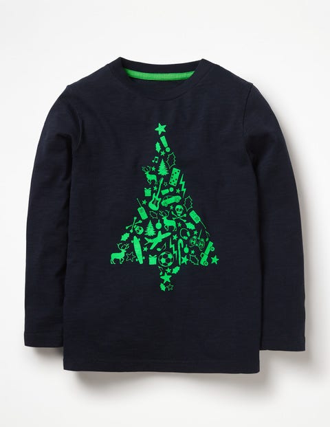 Printed Festive T-Shirt - Midnight Blue Christmas Tree Printed Festive T-Shirt - Midnight Blue Christmas Tree