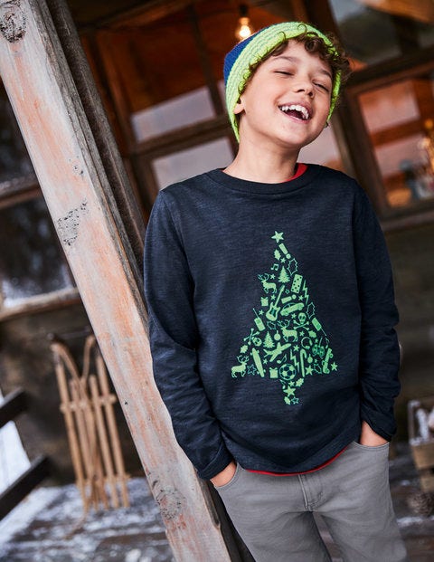 Printed Festive T-Shirt - Midnight Blue Christmas Tree Printed Festive T-Shirt - Midnight Blue Christmas Tree