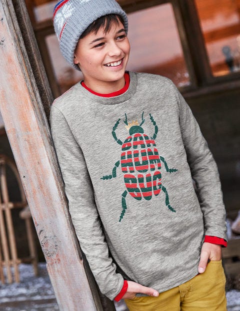 Printed Festive T-Shirt - Grey Marl Bah Humbug Printed Festive T-Shirt - Grey Marl Bah Humbug
