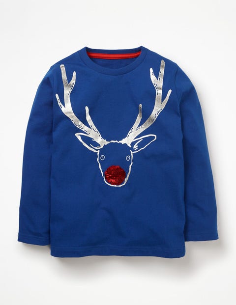 Festive Sequin T-Shirt - Orion Blue Reindeer Festive Sequin T-Shirt - Orion Blue Reindeer