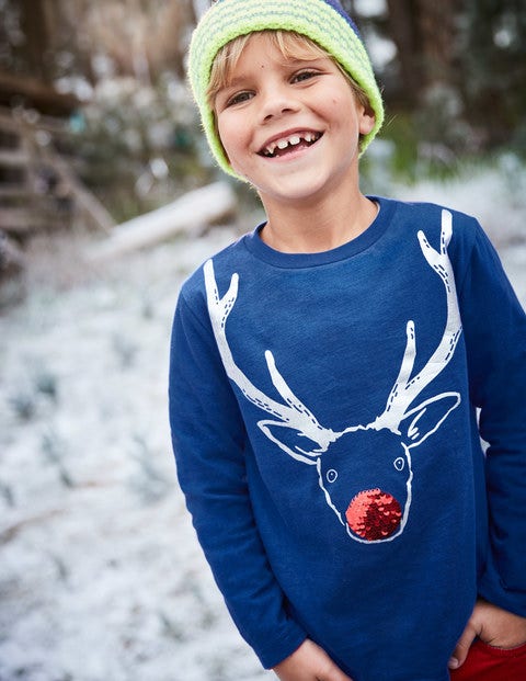 Festive Sequin T-Shirt - Orion Blue Reindeer Festive Sequin T-Shirt - Orion Blue Reindeer