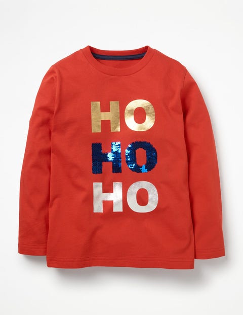 Festive Sequin T-Shirt - Post Box Red HO HO HO Festive Sequin T-Shirt - Post Box Red HO HO HO