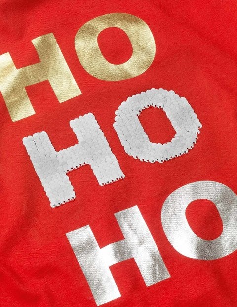 Festive Sequin T-Shirt - Post Box Red HO HO HO Festive Sequin T-Shirt - Post Box Red HO HO HO