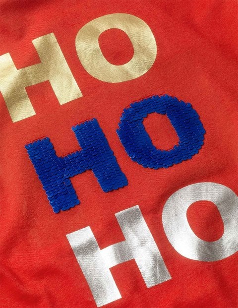 Festive Sequin T-Shirt - Post Box Red HO HO HO Festive Sequin T-Shirt - Post Box Red HO HO HO