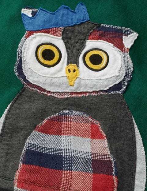 Patchwork Animal T-Shirt - Scots Pine Green Owl Patchwork Animal T-Shirt - Scots Pine Green Owl