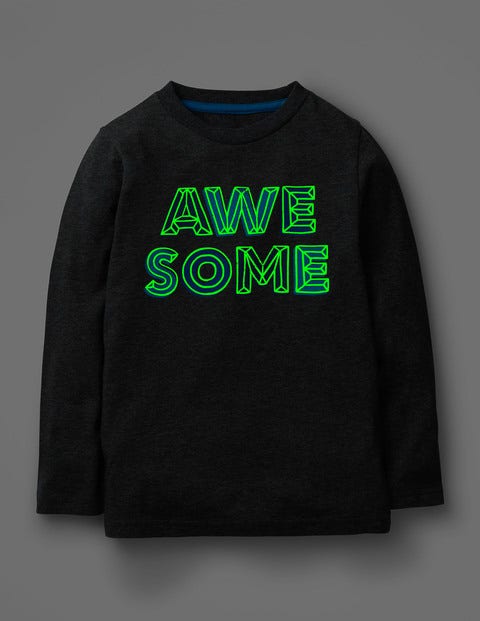 Glow-In-The-Dark Word T-Shirt - Dark Grey Marl Awesome Glow-In-The-Dark Word T-Shirt - Dark Grey Marl Awesome