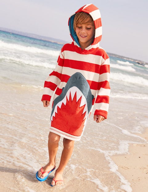 Towelling Throw-on - Beam Red/Ivory Appliqué Shark Towelling Throw-on - Beam Red/Ivory Appliqué Shark