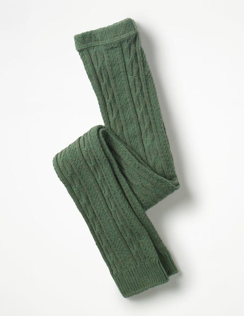 Fußlose Strumpfhose Mit Zopfmuster - Weidengrün Fußlose Strumpfhose Mit Zopfmuster - Weidengrün