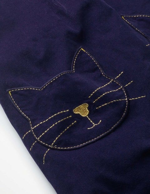 Novelty Pocket Cord Pinafore - Prussian Blue Cats Novelty Pocket Cord Pinafore - Prussian Blue Cats