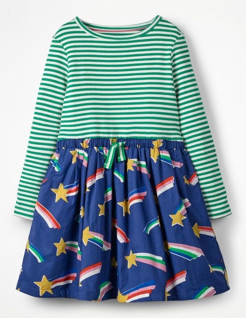 Hotchpotch Tie-Waist Dress - Starboard Blue Rainbow Stars Hotchpotch Tie-Waist Dress - Starboard Blue Rainbow Stars