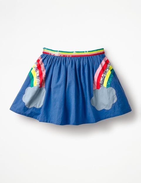 Sequin Appliqué Woven Skirt - Cobalt Blue Rainbows Sequin Appliqué Woven Skirt - Cobalt Blue Rainbows
