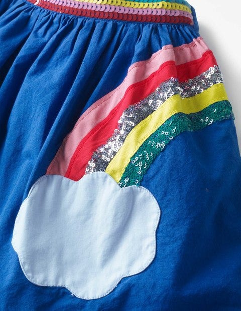 Sequin Appliqué Woven Skirt - Cobalt Blue Rainbows Sequin Appliqué Woven Skirt - Cobalt Blue Rainbows