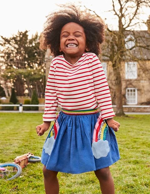 Sequin Appliqué Woven Skirt - Cobalt Blue Rainbows Sequin Appliqué Woven Skirt - Cobalt Blue Rainbows