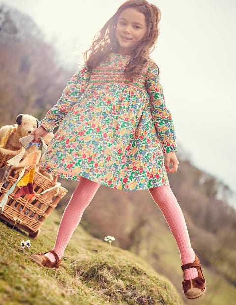 Long-Sleeved Smocked Dress - Multi Flowerbed Long-Sleeved Smocked Dress - Multi Flowerbed