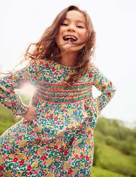 Long-Sleeved Smocked Dress - Multi Flowerbed Long-Sleeved Smocked Dress - Multi Flowerbed