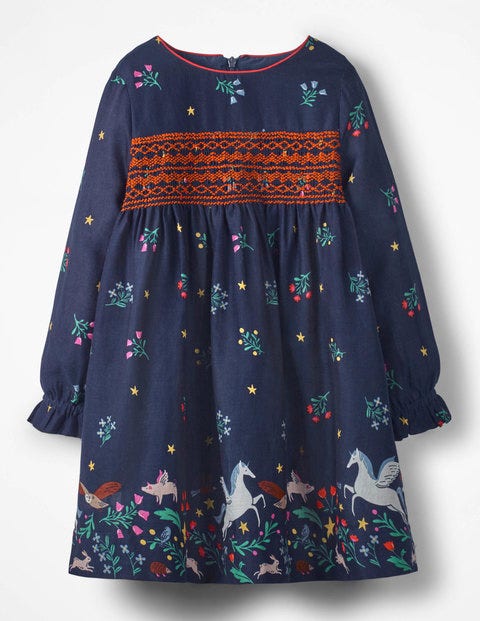 Long-Sleeved Smocked Dress - School Navy Peculiar Pets Long-Sleeved Smocked Dress - School Navy Peculiar Pets