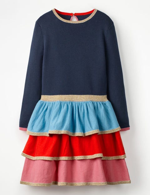 Tiered Knitted Dress - School Navy/Multi Tiered Knitted Dress - School Navy/Multi
