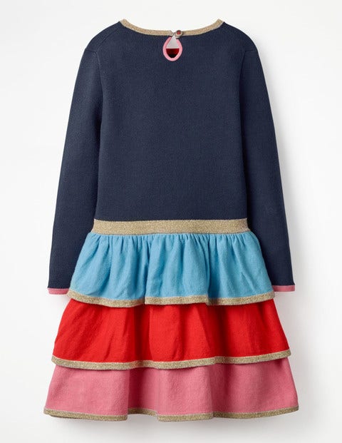 Tiered Knitted Dress - School Navy/Multi Tiered Knitted Dress - School Navy/Multi