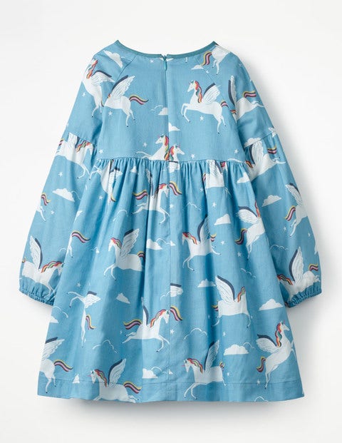 Full-Sleeved Woven Dress - Blue Rainbow Unicorns Full-Sleeved Woven Dress - Blue Rainbow Unicorns
