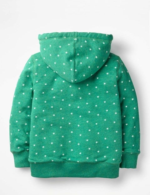 Printed Shaggy-Lined Hoodie - Jungle Green Marl/Ecru Stars Printed Shaggy-Lined Hoodie - Jungle Green Marl/Ecru Stars