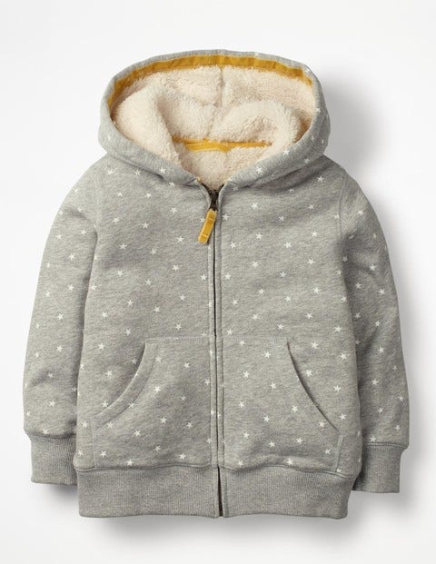 Printed Shaggy-Lined Hoodie - Grey Marl/Ecru Stars Printed Shaggy-Lined Hoodie - Grey Marl/Ecru Stars