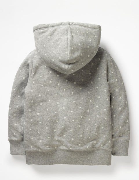 Printed Shaggy-Lined Hoodie - Grey Marl/Ecru Stars Printed Shaggy-Lined Hoodie - Grey Marl/Ecru Stars