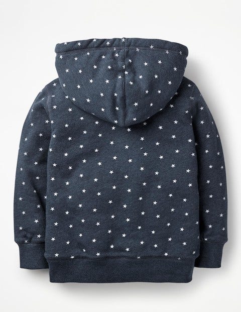 Printed Shaggy-Lined Hoodie - School Navy/Ecru Stars Printed Shaggy-Lined Hoodie - School Navy/Ecru Stars