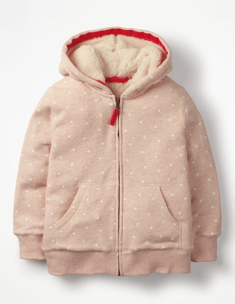 Printed Shaggy-Lined Hoodie - Provence Dusty Pink Marl/Stars Printed Shaggy-Lined Hoodie - Provence Dusty Pink Marl/Stars