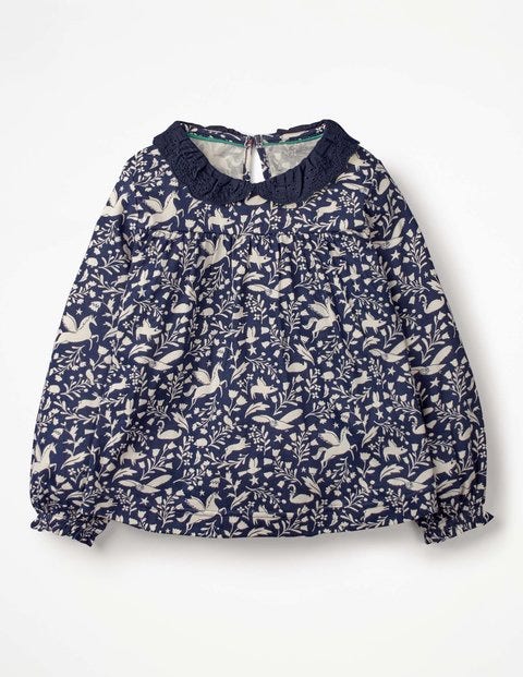 Broderie Collar Blouse - Prussian Blue Peculiar Pets Broderie Collar Blouse - Prussian Blue Peculiar Pets