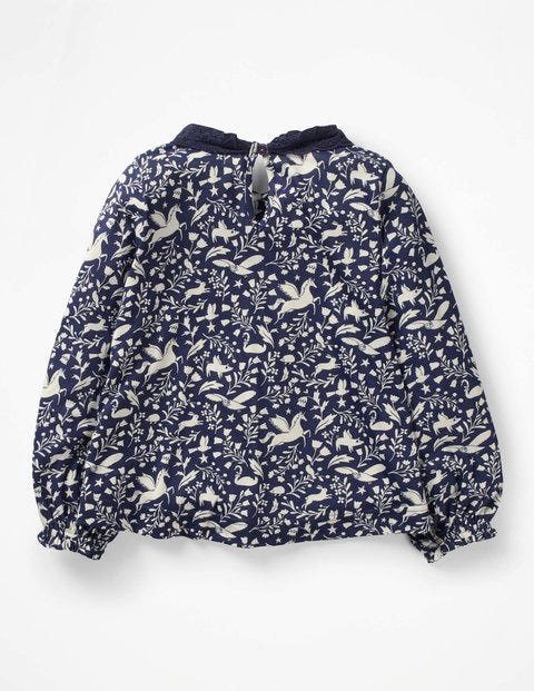 Broderie Collar Blouse - Prussian Blue Peculiar Pets Broderie Collar Blouse - Prussian Blue Peculiar Pets