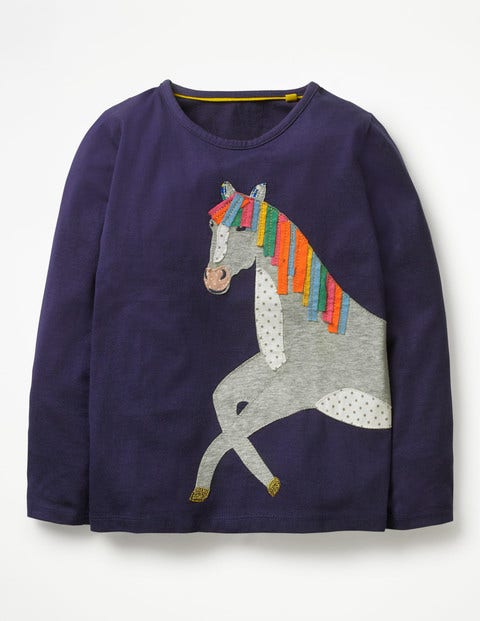 Animal Appliqué T-Shirt - Prussian Blue Horse Animal Appliqué T-Shirt - Prussian Blue Horse
