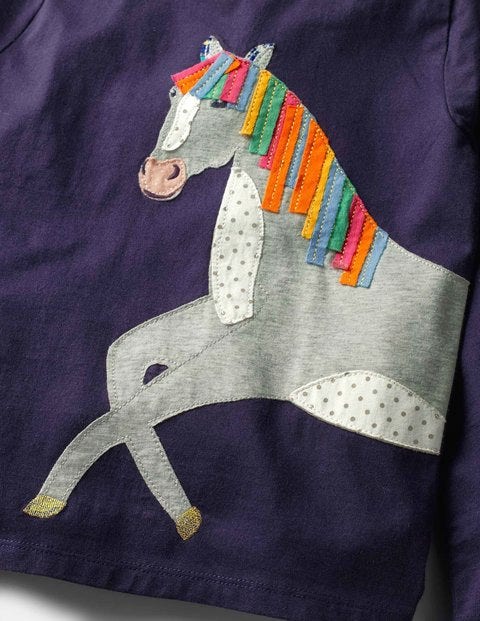Animal Appliqué T-Shirt - Prussian Blue Horse Animal Appliqué T-Shirt - Prussian Blue Horse