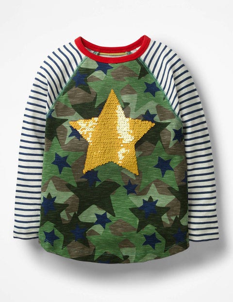 Colour-Change Sequin Raglan - Army Green Camo Star Colour-Change Sequin Raglan - Army Green Camo Star