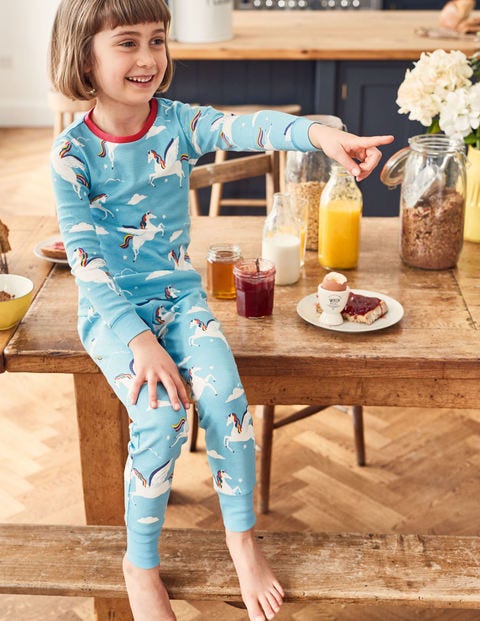 Twin Pack Long John Pyjamas - Blue Rainbow Unicorns/Stars Twin Pack Long John Pyjamas - Blue Rainbow Unicorns/Stars