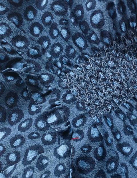 Woven Frill Dress - Blue Animal Print Woven Frill Dress - Blue Animal Print