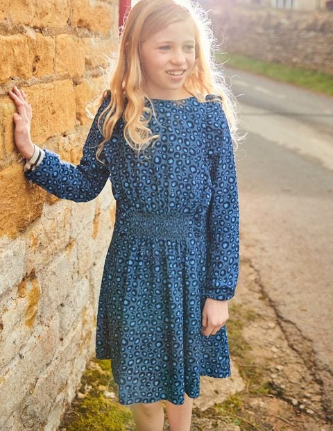 Woven Frill Dress - Blue Animal Print Woven Frill Dress - Blue Animal Print