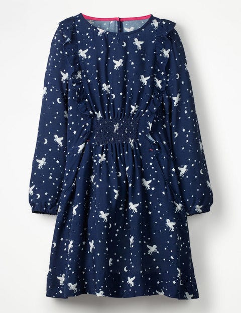 Woven Frill Dress - School Navy Unicorn Sky Woven Frill Dress - School Navy Unicorn Sky