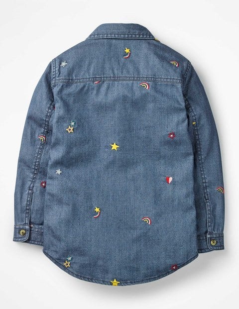 Embroidered Denim Shirt - Mid Wash Denim Embroidered Denim Shirt - Mid Wash Denim