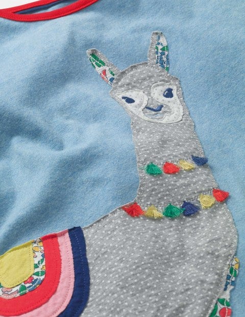 Patchwork Appliqué Dress - Blue Marl Llama Patchwork Appliqué Dress - Blue Marl Llama